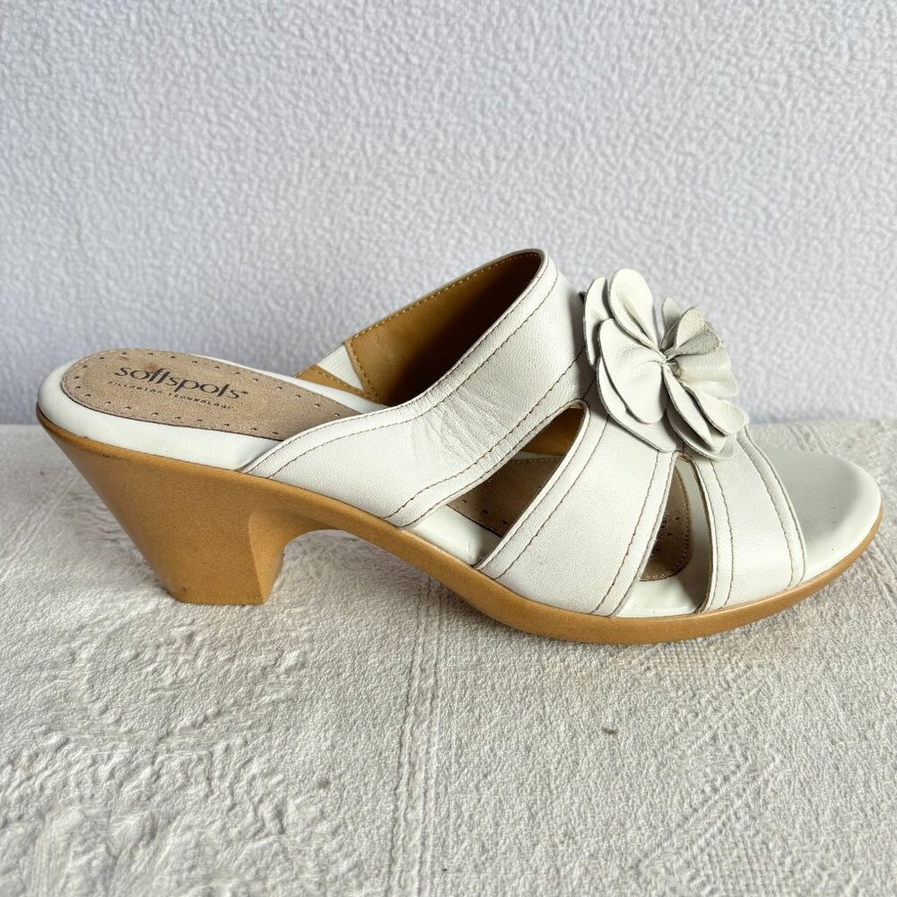Strappy Leather Slide Sandals Heels with Flower - Picture 4 of 12